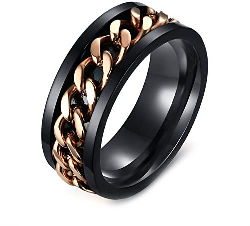 KnSam Trauringe Männer 8MM, Edelstahl Fingerring Anxiety Ring Spinner Ringe für Männer, Schwarz Rose Gold, Gr.65 (20.7)