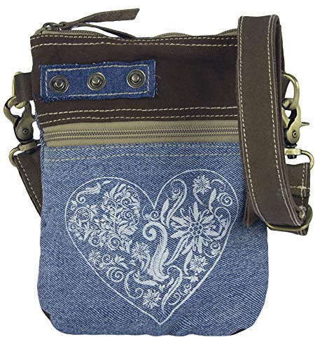 Domelo klein Trachtentasche. Canvas Umhängetasche. Damen Oktoberfest Tasche. Nachhaltige Dirndltasche. Crossbody Bag aus recycelte Jeans Stoff. Schultertasche als Wiesn Accessoires