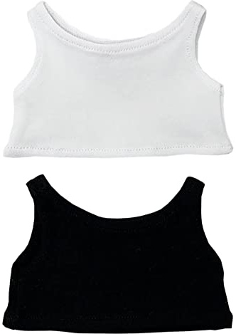 niannyyhouse 15 cm Plüsch-Puppenkleidung, einfarbig, ärmellos, T-Shirt, Puppenkleidung, Weiß + Schwarz, 15 cm