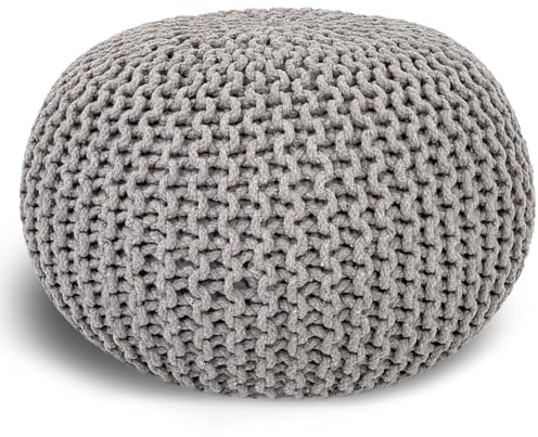 Casamia Pouf Ø 55 o Pouf/sgabello a maglia, cuscino da pavimento, 45 cm, per interni, diametro 55 cm, colore grigio chiaro