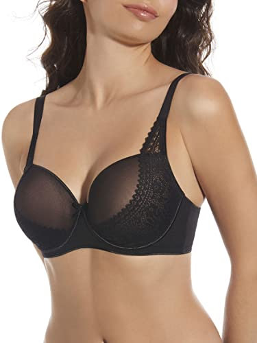 Selene, Reggiseno Donna con Ferretto e Fascia Traspirante, Coppe Imbottite Ricamate in Pizzo, Collezione Laia, Colore Nero, Taglia 4C