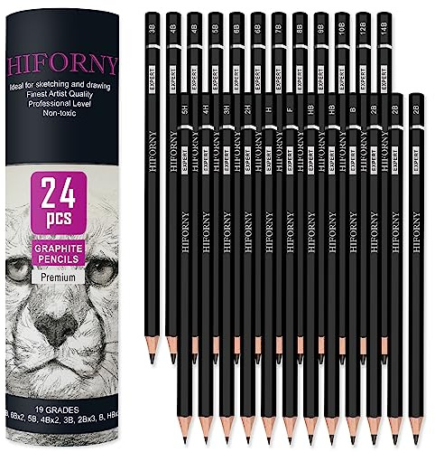 HIFORNY 24-teiliges Graphit-Skizzen-Bleistift-Set - 14B-5H, ideal für Anfänger & Künstler