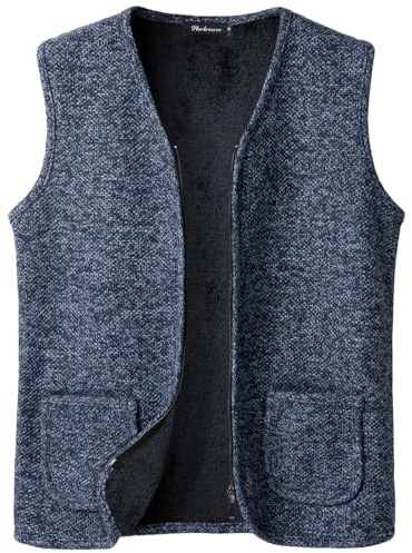 Harbrosrce Maglione Gilet da Uomo Maglia Senza Maniche Sweater Canotta Caldo Foderata in Pile All'aperto Smanicata Cardigan con Cerniera