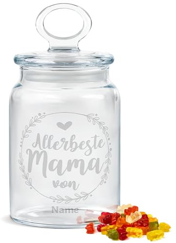 Print Royal PR Personalisierte Keksdose aus Glas mit Gravur - 800 ml - Allerbeste Mama mit Name selbst gestalten, Geschenk zum Geburtstag, Muttertag oder Weihnachten | Personalisiertes Geschenk