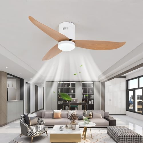 Grand Ventilateur de Plafond Moderne Avec Lumiere Et Telecommande, Lampe Silencieux Pour Chambre - 6 Vitesses, Réversible, Trois Couleurs Avec Fonction Mémoire-Wood