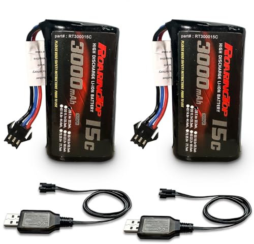 RoaringTop 3000mAh 2S 7.4V Lithium-Ionen-Akku mit SM-3P Stecker, verwendet für DE43 DE60 RC Racing RC Auto Batterie 1575 Dump Truck Engineering LKW Spielzeug Auto
