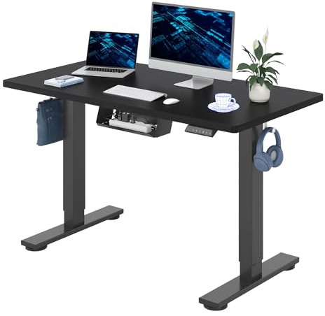 FLEXISPOT ONE PIECE Electric Standing Desk Height Adjustable Sit Stand Up Desk with Memory Smart Panel (Black Frame+120x60cm Black Desktop)
