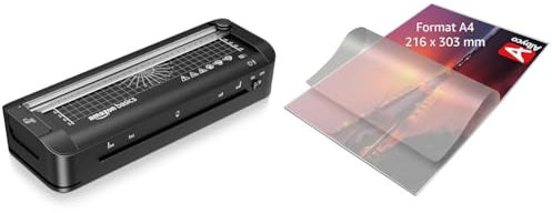 Amazon Basics 3-in-1-Thermolaminiergerät für A4-Größe & Albyco - Laminierfolien A4 Qualität 160 Micron (2x80) - 100 Stück - Folien A4 Glänzend, Laminiertaschen - Laminierfolie 160 mic Transparent