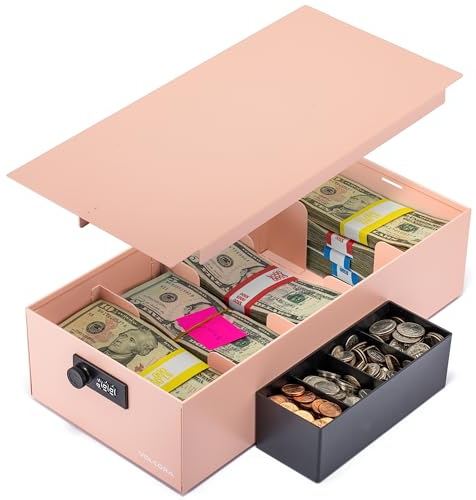 Volcora Geldkassette – 38,1 x 19,1 x 10,2 cm große Geldkassette mit 5 Fächern – Geldscheinfach und Münzschlitz mit Zahlenschloss für Kassenregister, Kiosk, Einzelhandel, persönliche und geschäftliche
