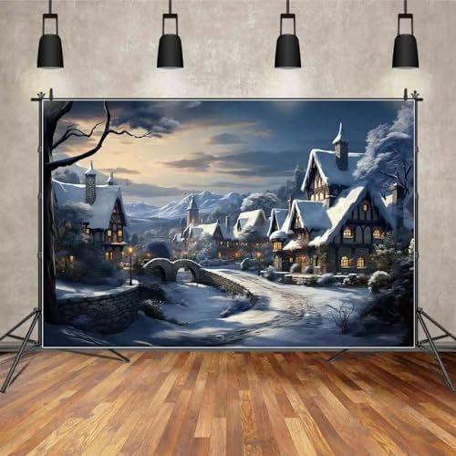 Fotografie Hintergrund Weihnachtsdorf Lichter Stadt Dekoration Requisiten Hintergründe Schnee Straße Berge Studio Fotokabine