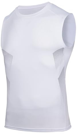 AMZSPORT Tanktopp herr kompressionströja ärmlös funktionell skjorta andningsaktiv muskelskjorta löptröja sport undertröja, 111021-vit, L