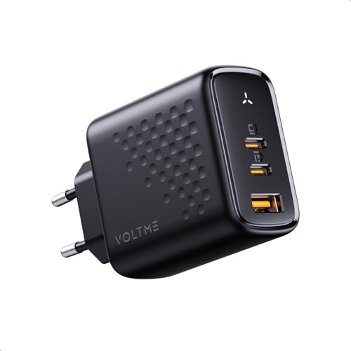 VOLTME Cargador USB C 67W, GAN III Cargador Rápido, PD3.0 Original Movil Carga con 3-Puertos Adaptador Compatible con iPhone 16 Pro MAX 15 14 13 Samsung S24 Ultra S23 S22 iPad Macbook Switch, Negro