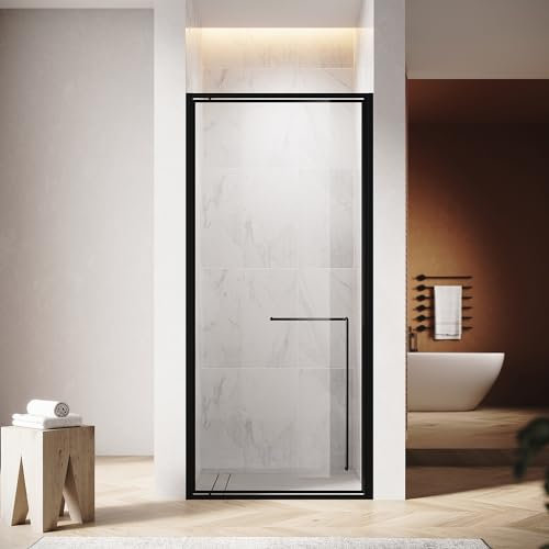 SUNXURY Duschtür in Schwarz 90cm Pendeltür Duschabtrennung aus 6mm ESG Sicherheitsglas, Höch 195 cm, Rechts-und Links montierbar