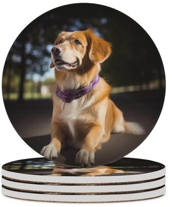 Hunde-Untersetzer, saugfähig, Keramik-Stein, Getränkeuntersetzer mit Halter, Keramik-Untersetzer mit Korkboden, 10,2 cm, Tischschutzmatte für Heimdekoration, Küche, Bar