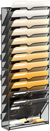 SUPTIDY 13-stöckiger Wand Zeitungshalter, Praktischer Wandorganizer Büro, A4 Dokumentenablage, Metall Prospekthalter, Zeitschriftenhalter Wand, Montage erforderlich, Schwarz