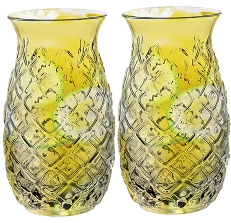 Verres à Ananas 2 Pièces Tasses à Ananas Transparentes 16,2 Oz Verres à Cocktail Rétro Verres à Boire en Relief pour Vin Martini Whisky Jus Piscine Pique-Niques Fête
