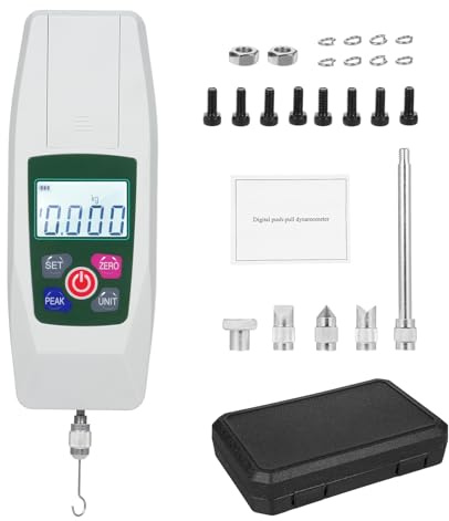 Irfora Misuratore di potenza digitale, 500 N/50 kg/110 lb/1800 oz, tester push e pull, mini dinamometro con 4 unità di misura, N kg, Lb Oz, illuminazione automatica di fondo, cicalino, funzione
