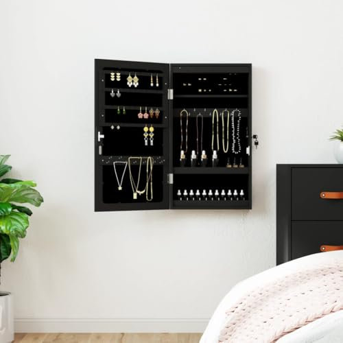 Sufrk Spiegel-Schmuckschrank mit LED-Beleuchtung Wandmontage Schmuckaufbewahrung Schminktisch Organizer Schmuckschrank Schwarz - 353239