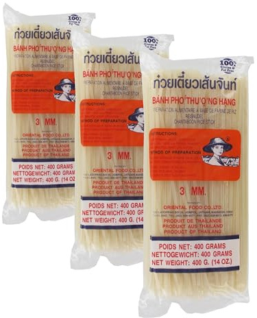 Farmer Reisnudeln – Thailändische, 3 mm breite Reisbandnudeln aus Reismehl, gerade – 1 x 400 g (Packung mit 3)