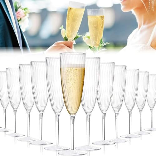Copas de champán de plástico de 6 oz Copas de champán Copas de champán de plástico duro desechables Copas de vino de plástico transparente ideales Copas de cóctel de vino desechables for fiestas diari