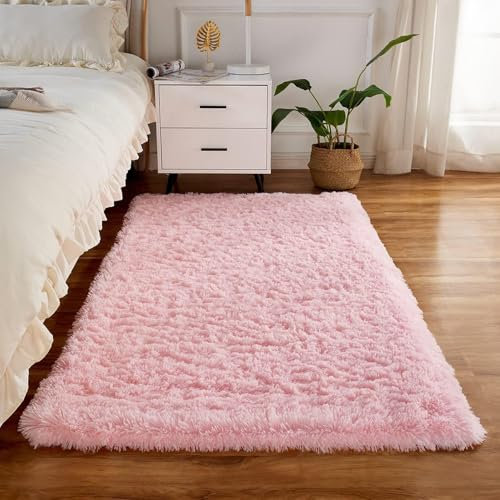 XUEDNGM Bettvorleger Schlafzimmer rutschfest 220 x 240 cm Flauschig-Weiche, Weich, Pflegeleicht, Anti-Rutsch Unterseite Langflor Teppiche Modern Teppich Wohnzimmerteppich, Rosa