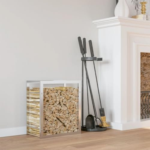 Homgoday Kaminholzregal 80x28x86cm Edelstahl Kaminholzregal Kaminholz Lagerregal Regal Belüftung Metall Log Store Halter für Außen oder Innen Holzständer