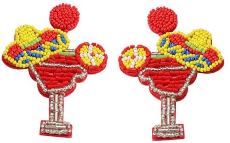 LIFKOME 1pair Beaded Wine Glass Dangle Earrings for Women Handmade Drop Earrings for Parties Gatherings and Special Occasions
