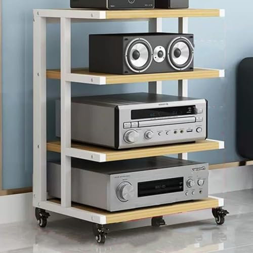 Wooden Audio Stand Hifi Rack AV Cabinet with Brake Wheel 6 Tier Media Component Cabinet for Home Stereo System Corner Audio Tower Shelf Organizer