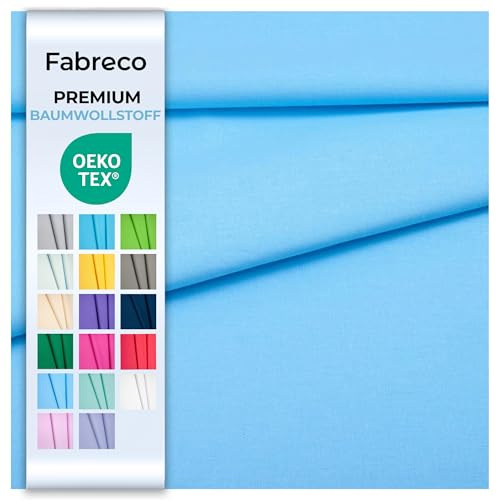 Fabreco Baumwollstoff Meterware | 160 cm x 220 g/lfm – Weich, langlebig & hautfreundlich | Stoffe zum Nähen & Dekoration | blau