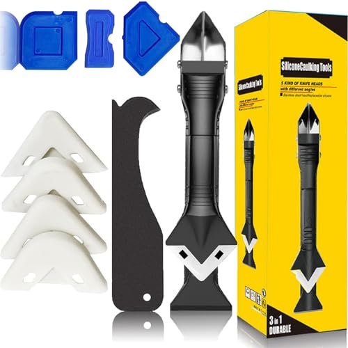 3-in-1 Silicone Caulking Tool Set with Finishing & Smoothing Accessories for Bathroom, Kitchen Floor Corners - 9-Piece Sealant Remover Kit