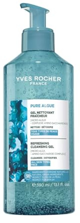 Yves Rocher Gel Limpiador Facial y Desmaquillante Ultra-Frescor 390ml para una Limpieza Facial Profunda Pure Algue | Skincare con Microalga Oxigenante | Limpiador Facial Todo Tipo de Piel