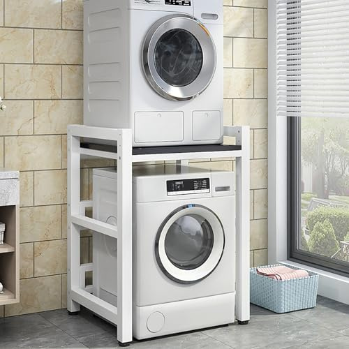 Support Empilable Pour Lave-Linge Et Sèche-Linge Avec Étagère,Superposition Lave Linge Seche Linge,Etagere Machine A Laver,3 Hauteurs Réglables,Meuble Seche Linge,Pour Toilettes Et Buanderie(Gray/whit