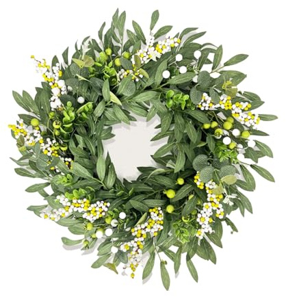 50 cm Künstliche Eukalyptus Kranz, Frühling Weidenkranz für Die Haustür, Türkranz Kränze Deko, Grüne Blattkränze Türkranz mit Beeren für Veranda Bauernhaus Terrasse Partydekoration