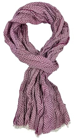 Rotfuchs Écharpe en coton pour femme et homme - Aspect froissé - Motif à chevrons - Fine - Rose et blanc