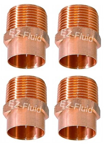 (4-Pk) EZ-FLUID 1 C X MIP LF Copper Male Adapter Pressure Copper Fittings,Sweat Solder Connection for Residential,Commercial Plumbing Pipe.