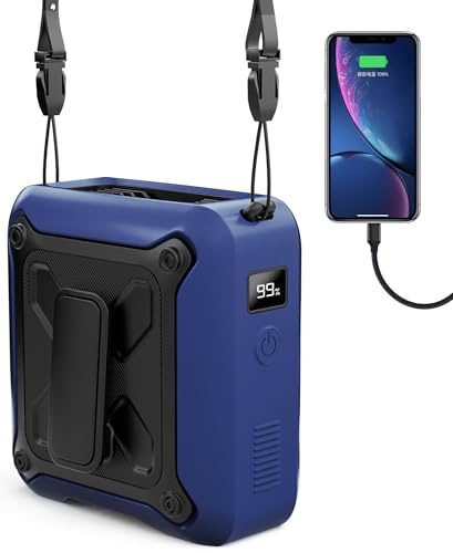 Portable Waist Fan Clip on Belt Under Shirt w/LED Display & Flashlight, 8000mAh Battery Powered, Rechargeable 5-Speed 14600RPM Personal Cooling Fan for Construction, Warehouse, Outdoor Jobsite, Blue