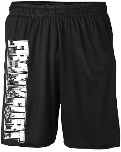 UGLYSHIRT Vintage Skyline Frankfurt Shorts | Sweatshorts Fanartikel City Stadt Fussball Kurze Hose Retro Vintage | Schwarz (XL)