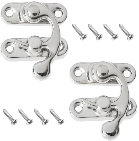 QZKJQDD Rechts Latch Hook, Antiker Vintage Schnell Verschluss, Rechte Riegelhaken Haspe Riegel, Antike Dekorative Haspe, für kleine Holzkiste, Schmuckschatulle, Weinkiste mit Schrauben (2 Stück)