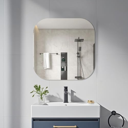 yuzeyurun Rahmenloser Wandspiegel 40x40 cm – HD Badezimmerspiegel Quadratisch – 5mm Dickes Sicherheitsglas mit polierten Kanten – Spiegelkachel für Bad, Garderobe & Heim-Fitness