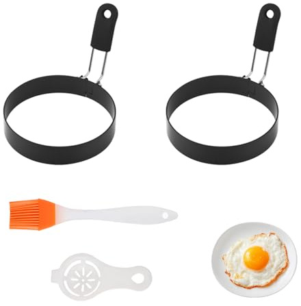 2 Stück Spiegeleiform,Pancake Form,Spiegeleierformen Für Die Pfanne,Spiegeleier Form,Runde Eierringe Eierformer für Eierpfanne Spiegeleipfanne Pancake Pfanne,Stainless Steel Egg Ring Moulds Schwarz