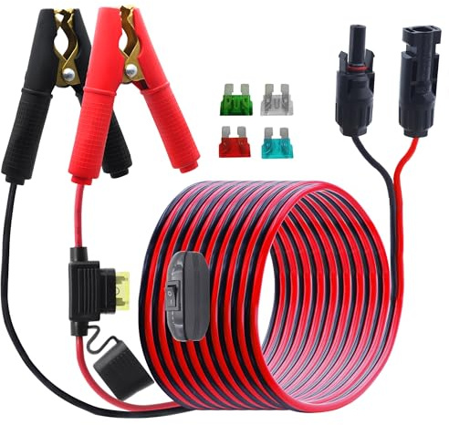 LANMINGLEL Pince Crocodile Batterie de Solaire Câble avec interrupteur et fusible 20A, 14AWG 12V 24V Pince Batterie au Câble Panneau Solaire, pour Voiture Batterie,équipement Extérieur 3M
