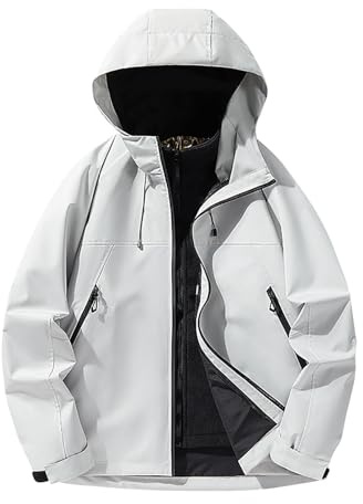 Mrat Men's Waterproof Jacket 3 in 1 Fleece Windbreaker Outdoor Coats Hiking Camping Cycling Overcoats Long Sleeve Zip Up Rain Jackets with Pockets Breathable Solid Color Windproof Trench Coat Uk 8-18