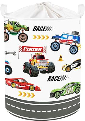 Clastyle Auto Kinder Wäschekorb mit Henkel Faltbar Kleidung Spielzeug Aufbewahrungskorb Jungen Aufbewahrungsbox für Babyzimmer Bad, Monster Truck, 36x45 cm