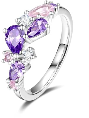 FANCIME Wisteria viskande ringar vitguld pläterad sterlingsilver flera ädelstensslipade födelsedag bröllop fest mors dag examen fint smycke present till kvinna brud brudtärna, Ädelsten, Kubisk