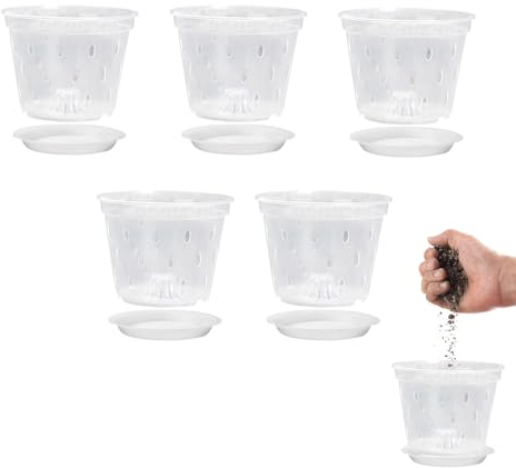 Genikeer Pots À Orchidées avec Trous Et Soucoupes, 5 Pièces, Pot D'orchidée, Vase Plan-tes Pot De Fleurs Transparent pour Orchidées Pensées Et Roses Guicroissance des Racines