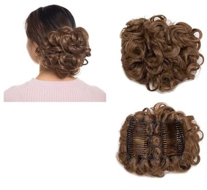 Syntetisk stor kamklämma i lockigt hårförlängning, chignon-hårdelar, hög stickning, lock, hårdel, förlängning, hårknut hårponytail för kvinnor flickor (ljusbrun)