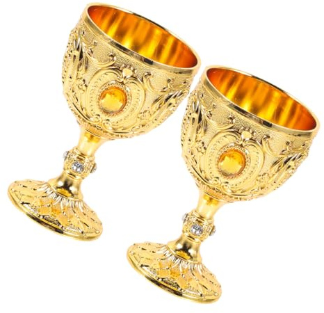 LOLIPPYY Bicchieri Da Liquore Retrò in Vetro Vintage 30ml, Coppette Da Vino Compatte Per Uso Domestico e Cocktail, Set Da 2 Pezzi Finitura Dorata Per Whisky e Bevande Miste