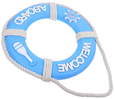 BESTYASH Mediterranean Style Wooden Lifebuoy Wall Hanging Decoration Light Blue Nautical Life Ring Ornament for Living Bar Nursery Coastal Beach Theme Home Decor