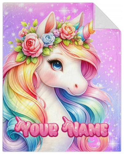 GiftoFLUX Personalisierte Einhorn-Decke für Mädchen – Kinderdecke mit individuellem Namen – 4 Größen für Kleinkinder und Kinder – ultraweiche Decke für Kinderzimmer, Kinderwagen und Reisen