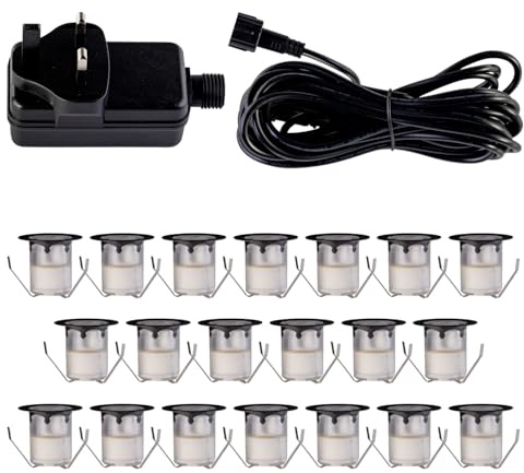 firstchoicelighting Set of 20-30mm Black IP67 Warm White LED Decking Kit